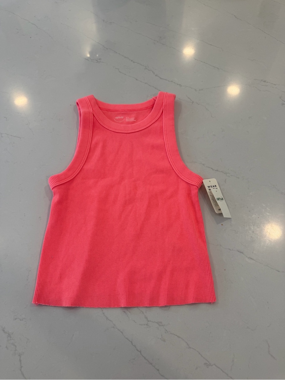 aerie Bright Pink Ribbed Tank Top for Women - Picture 1 of 4